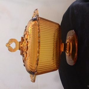 Amber glass candy dish